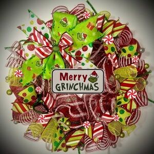 Grinch Christmas wreath XL 22 inch handmade grinch decorations Whoville